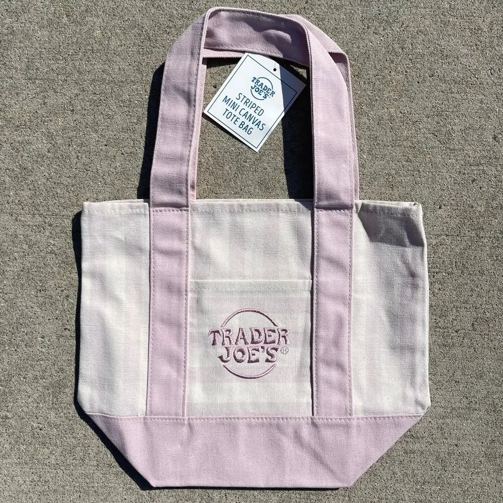 Set of 3 Trader Joe’s Canvas Tote Bag Large Size NAVY BLUE + Mini PASTEL STRIPES